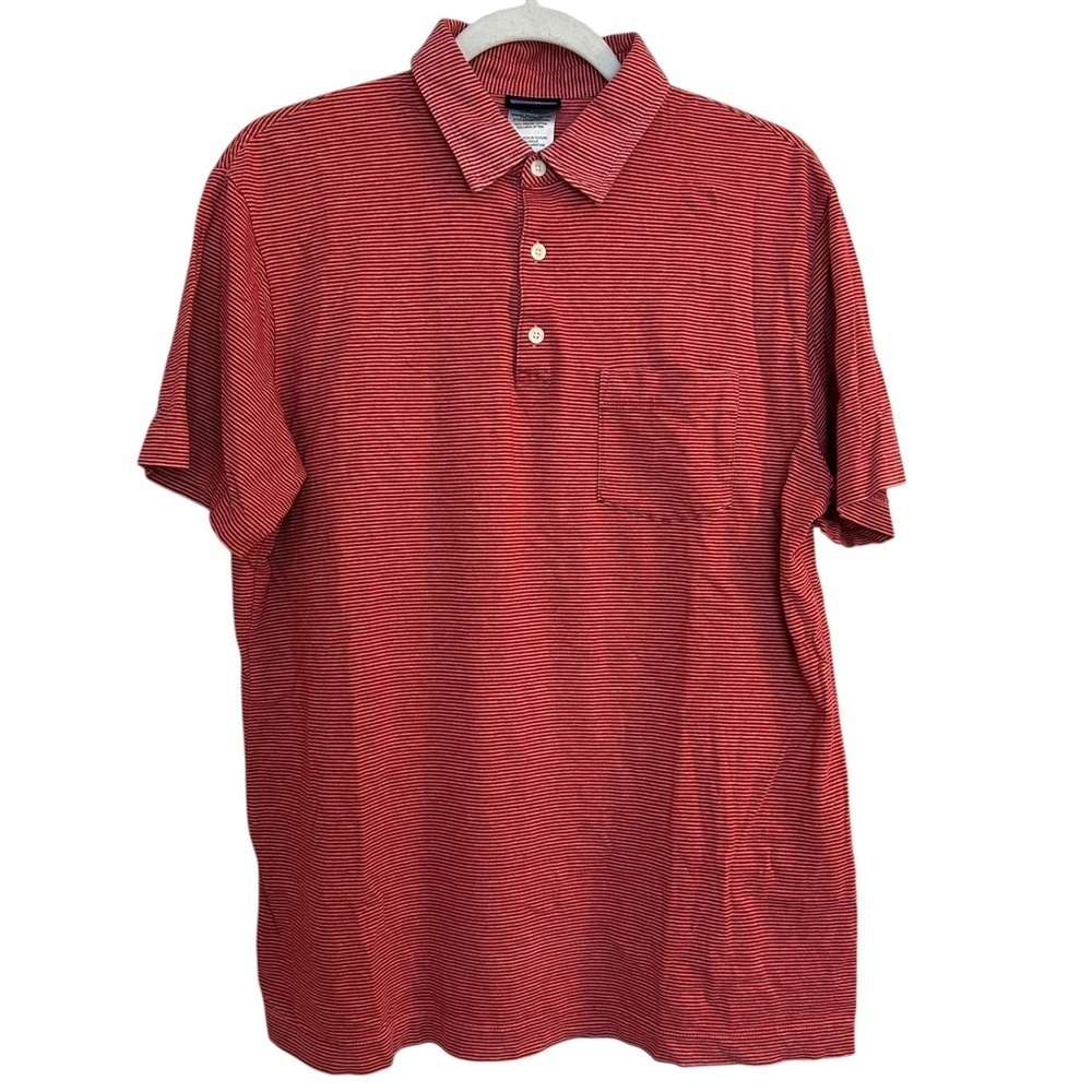Patagonia Organic Cotton Men's Red Striped Short Sleeve Polo Shirt